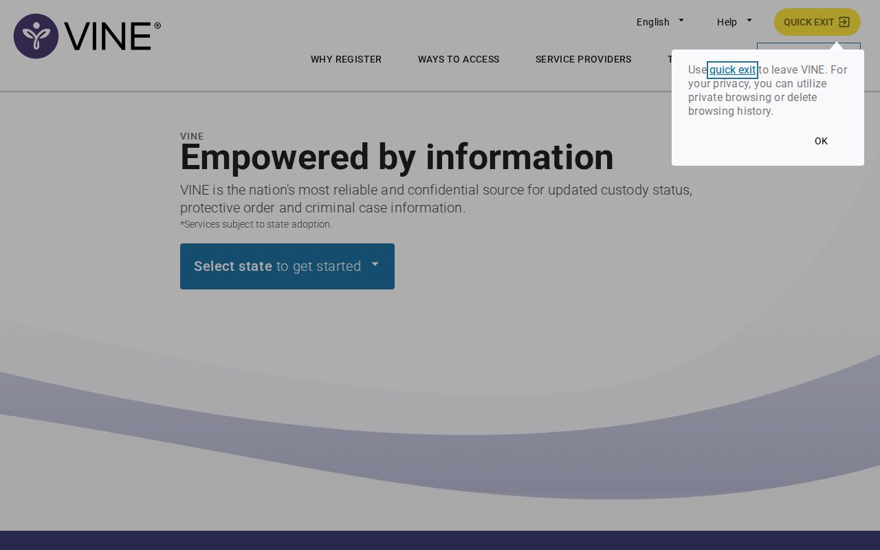 West Virginia released inmate search selection in VINELink